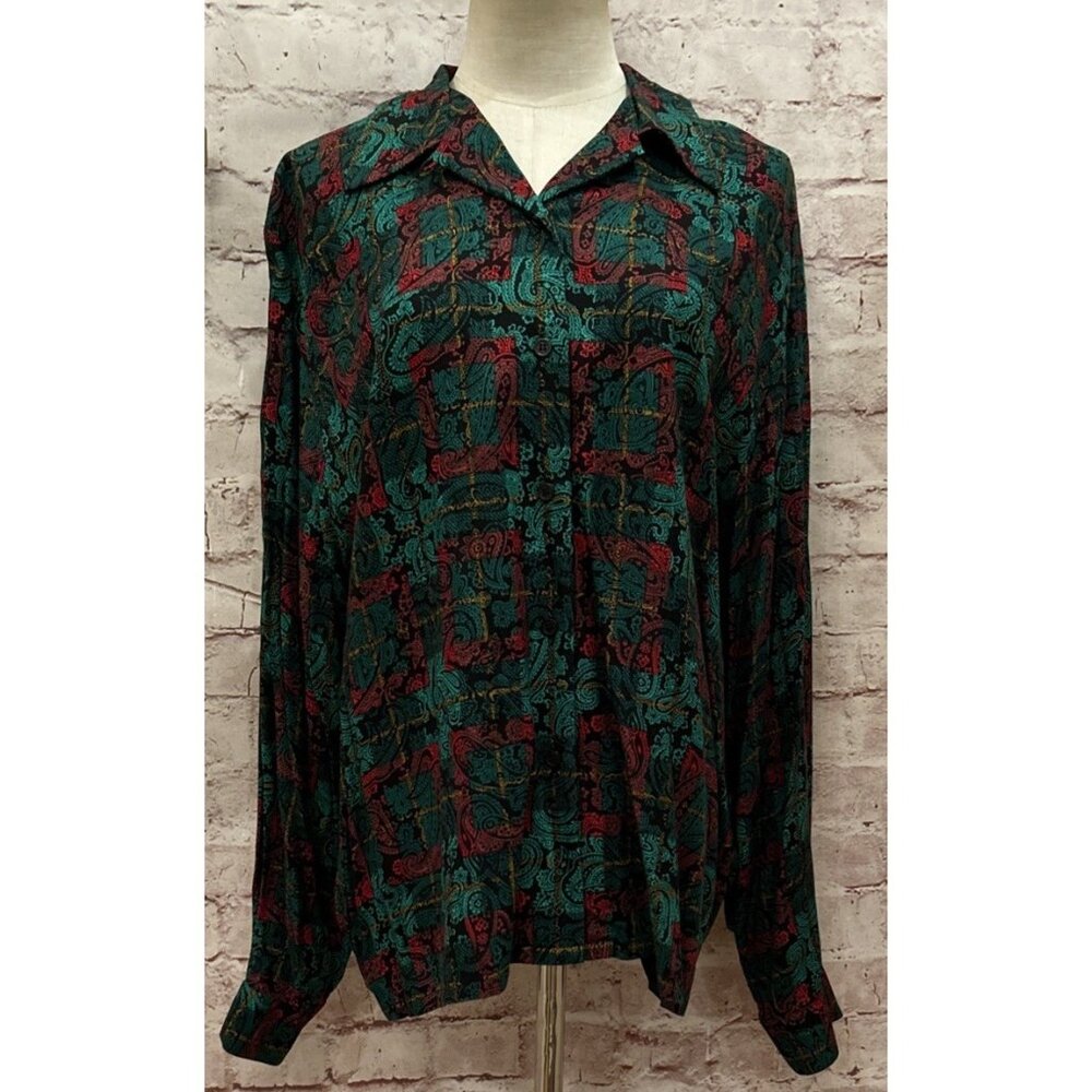 Pendleton Womens Shirt Blouse Size 18 Paisley Plaid Rayon Button Up Vintage